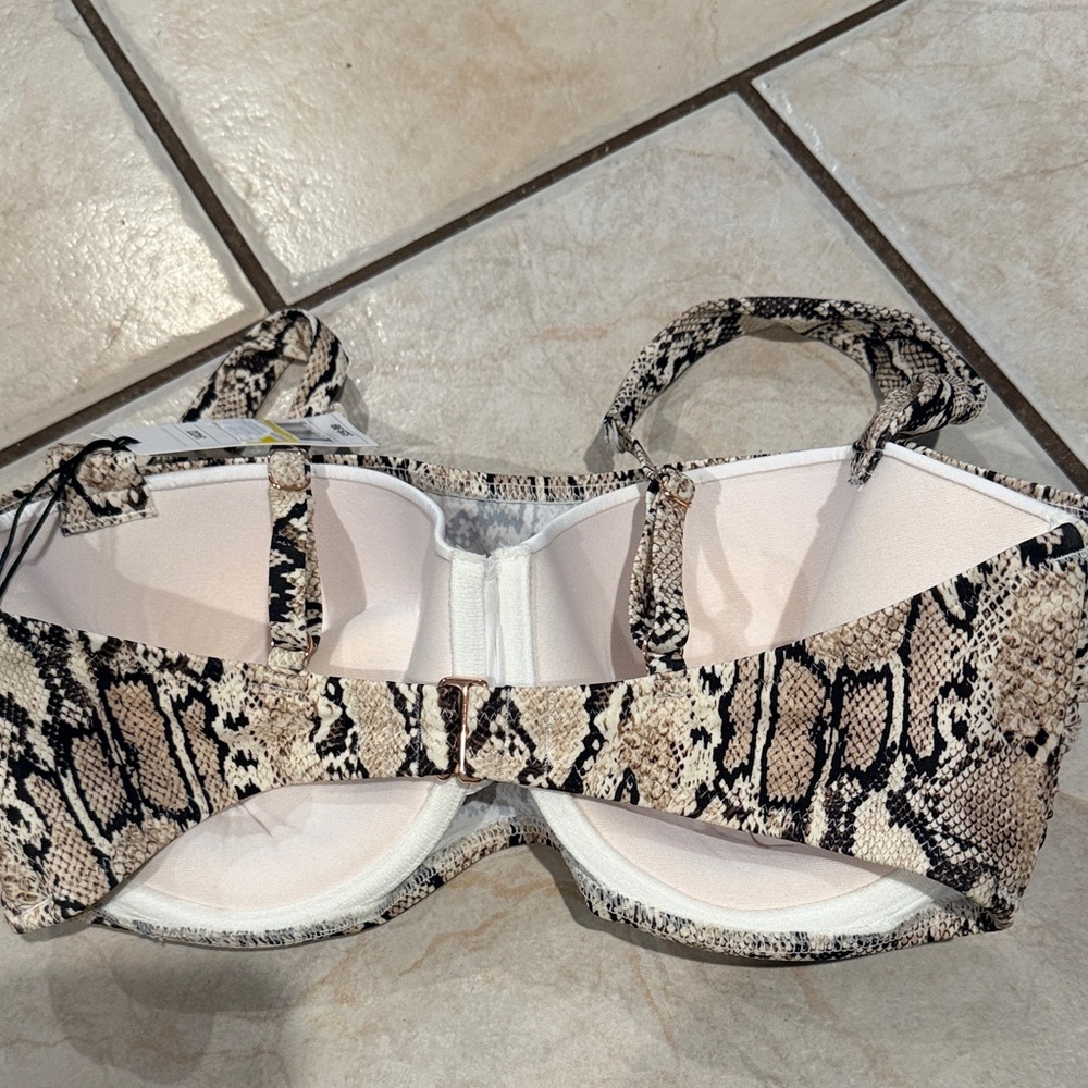Shade & Shore Snake-Print Bikini Top in Beige and Black - Picture 2 of 3